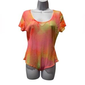 Love J Neon Tie Dye Sheer Bodysuit XL | Festival Rave Party Y2K